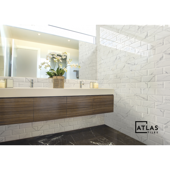 Carrara White Gloss Bevelled 10x20 cm Wall Tile