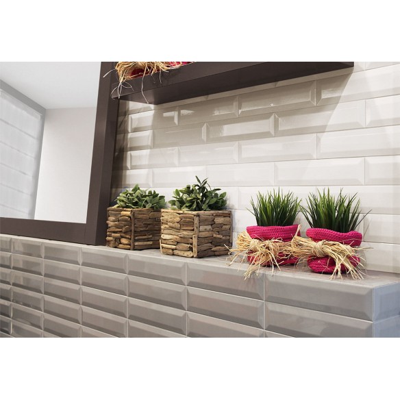 Biselado Gris Brillo 7.5x30 cm Pared